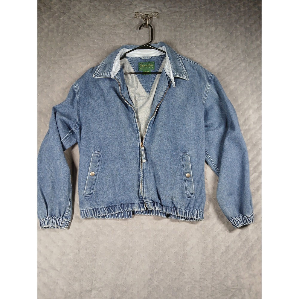 Vtg 90s Scandia Woods Unisex Denim Bomber Jacket Size  L  Gorpcore. Harrington